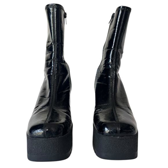 Jeffrey Campbell Refresh-L Black Patent Leather Boots Square Toe Y2K Size 8.5 - Picture 3 of 8